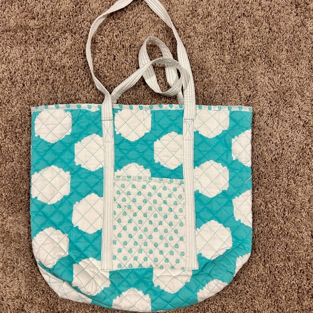 Masala Baby Blue and White Geometric Tote Bag